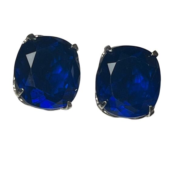 Vintage 1980s Large Oversized Runway Faceted Sparkling Sapphire Blue Earrings D3 - Picture 1 of 8